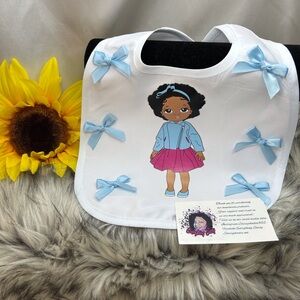 Adorable White Bib with Blue Bows